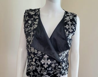 Black & silver brocade vest