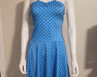 Blue dot flare dress