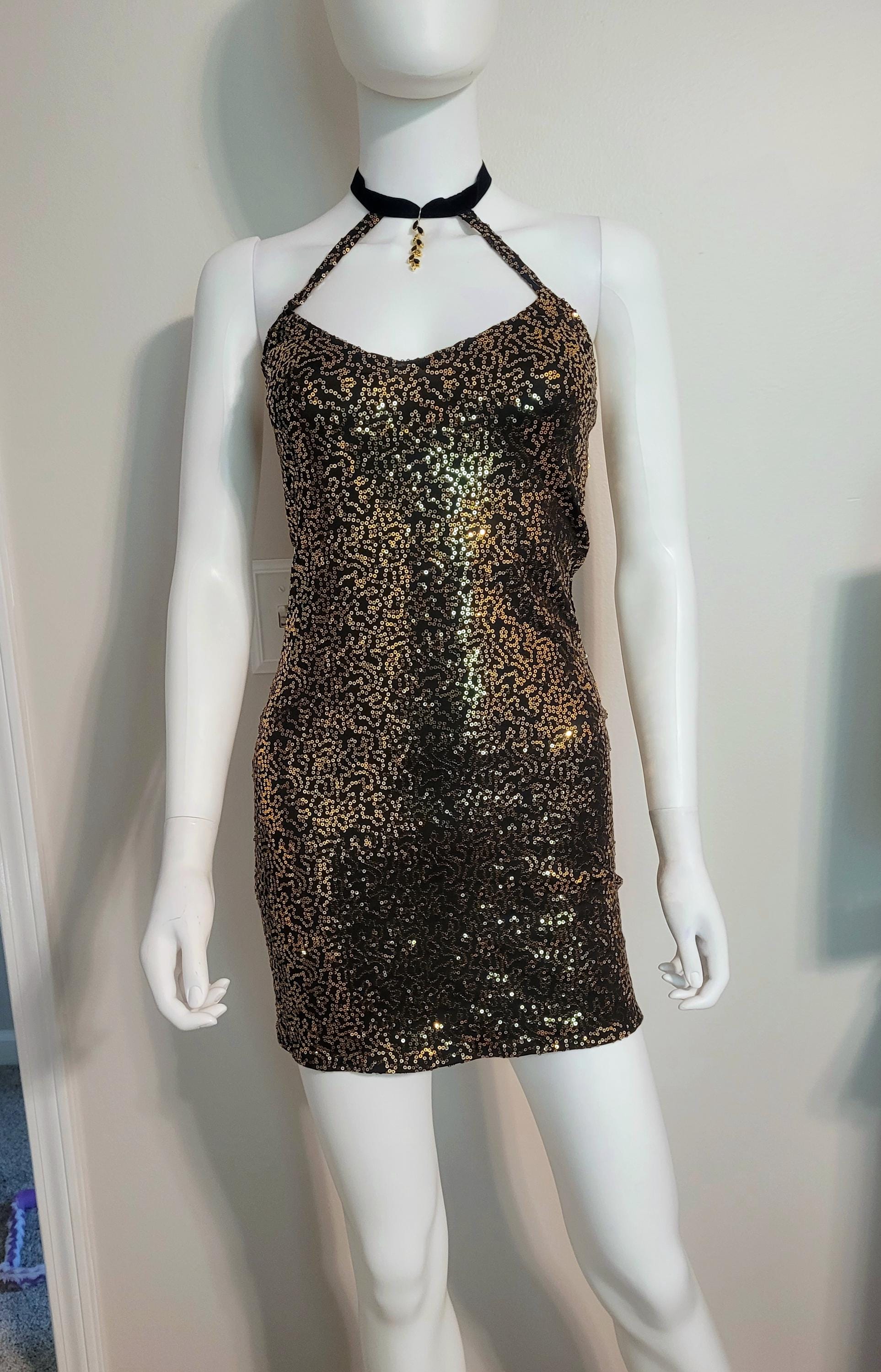 Black Sequin Halter Dress - Etsy
