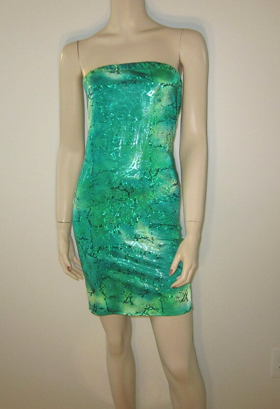 green strapless mini dress