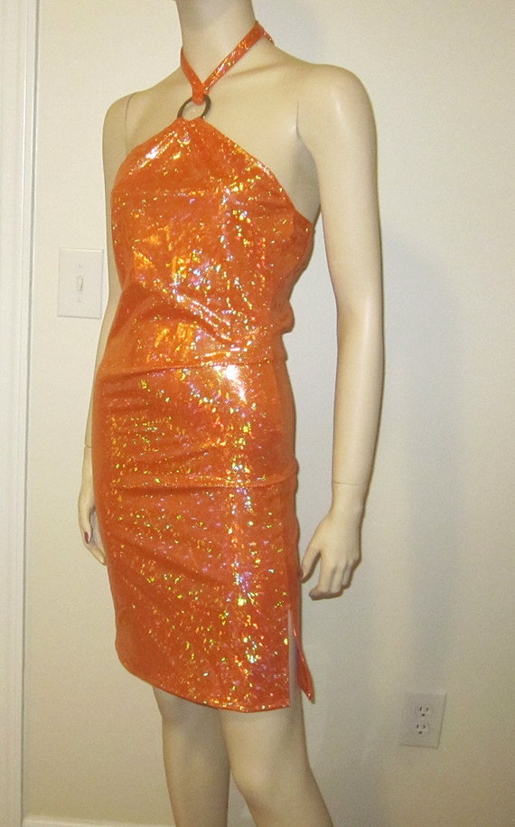 Orange Sparkly Halter Dress | Etsy
