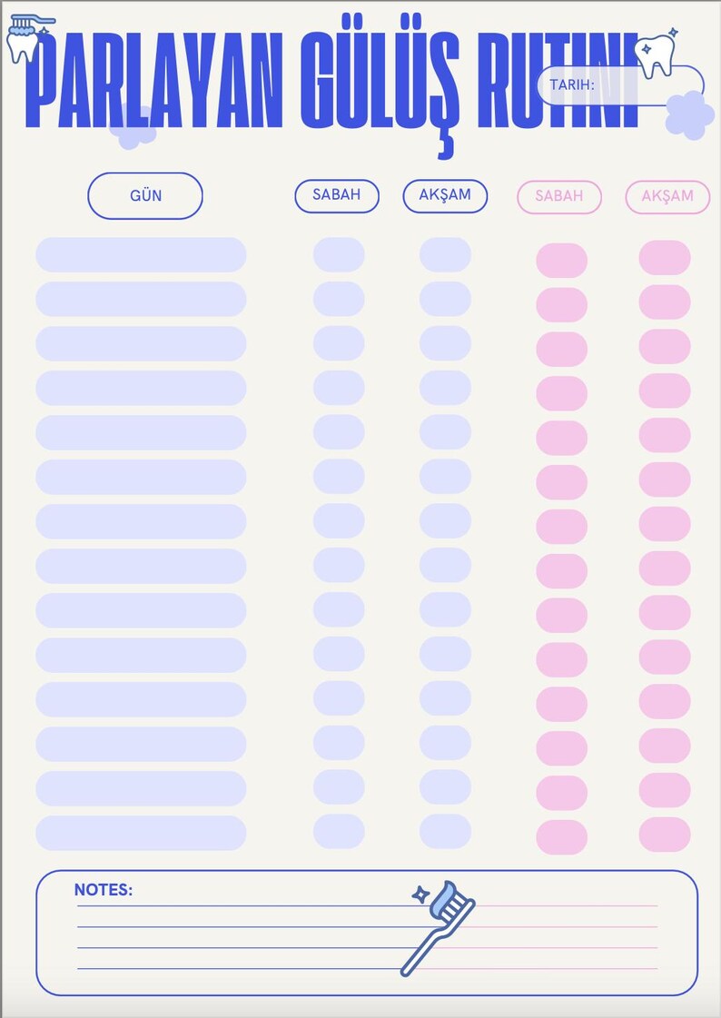 Printable Tooth Brushing Chart for Kids | Daily Dental Care Routine ...