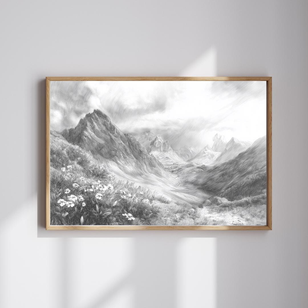 Black and White Mountain Canvas Print – Minimalist Landscape Wall Art ...
