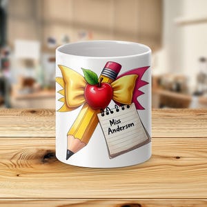 Coquette Teacher PNG, personalize by adding the teacher&#39;s name, Teacher Pencil Coquette Bow Png, Back To School, Teacher Appreciation Gift
