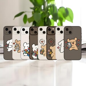 Adorable Cartoon Dog Couple Phone Case – Clear Soft Cover for iPhone