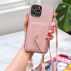 Crossbody-hoes voor iPhone met polsband en kaartsleuf – PU-lederen hoes voor 16, 15, 14, 13, 12, 11, XR, XS Max