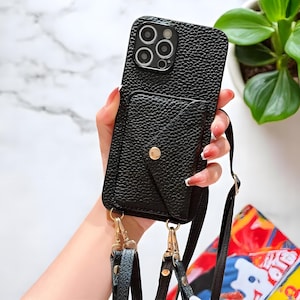Crossbody-hoes voor iPhone met polsband en kaartsleuf – PU-lederen hoes voor 16, 15, 14, 13, 12, 11, XR, XS Max