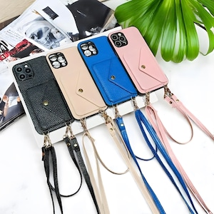 iPhone クロスボディケース（リストストラップとカードスロット付き） – 16、15、14、13、12、11、XR、XS Max用PUレザーカバー