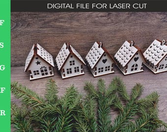 3D Christmas House Ornament Set, Laser Cut File (Digital Download)