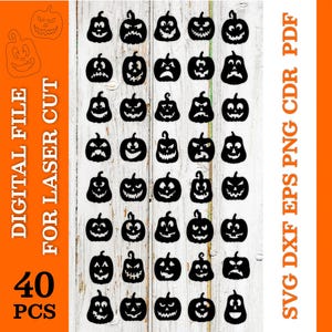 40 Halloween-pumpans ansikten SVG-paket, Jack o'Lantern laserskurna filer (digital nedladdning)