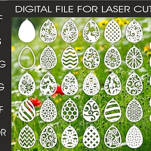 Wielkanocne ozdoby wycinane laserowo w formacie SVG, Wielkanocne jajka wycinane laserowo w formacie SVG, Wielkanocna ozdoba 1- lub 2-warstwowa