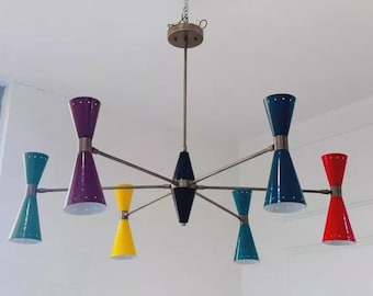 Mid-Century Modern Brass Sputnik Chandelier - Stilnovo Style 6-Arm Ceiling Light