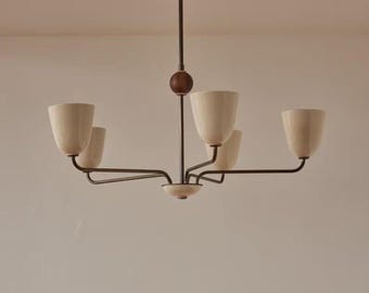 1950s Mid-Century Modern Brass Chandelier | Mid Century5-Light Pendant | Stilnovo Ceiling Fixture