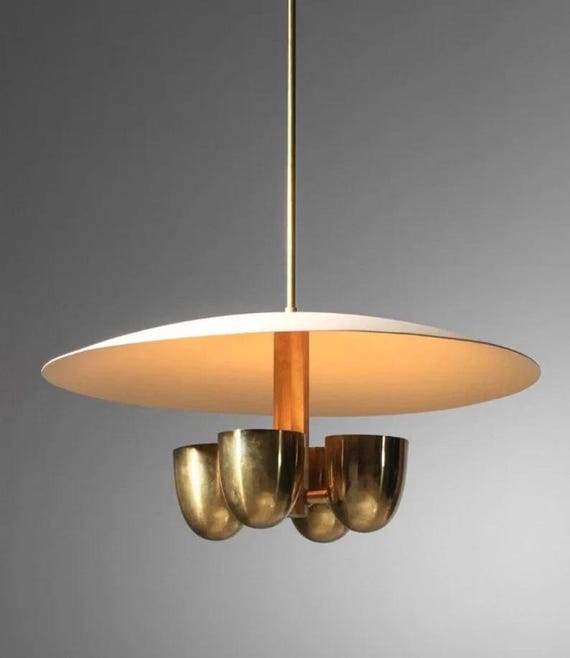 1950's Mid Century Antique 4 Light Modern Raw Brass Pendant