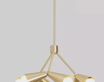 Lampadario Sputnik in ottone spazzolato - Lampadario a 6 luci in stile moderno di metà secolo