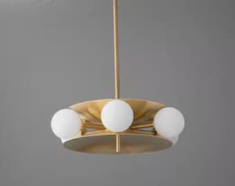 Lampadario Sputnik in ottone / Lampada a sospensione moderna, apparecchio di illuminazione in stile Mid-Century Modern