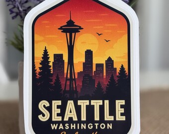 Seattle, Stickers, Weatherproof Sticker,  Travel Journal, Suitcase Sticker, Luggage Stickers, Die Cut Stickers, 3