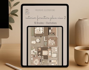 Procreate Interior Furniture Plan View Brushes | Architectural Layout Tools