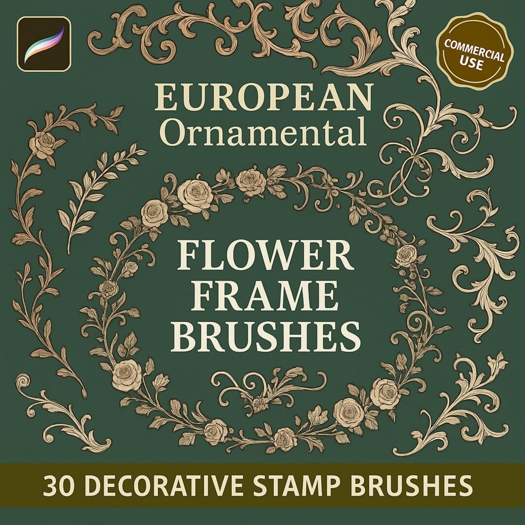 European Floral Frame Procreate Brushes | Ornamental Border Set ...