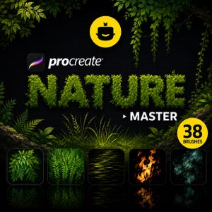 Procreate Nature Brushes • 99 Landscape Brushes • Grass, Trees, Leaves, Rocks, Fire & Clouds Brush Set