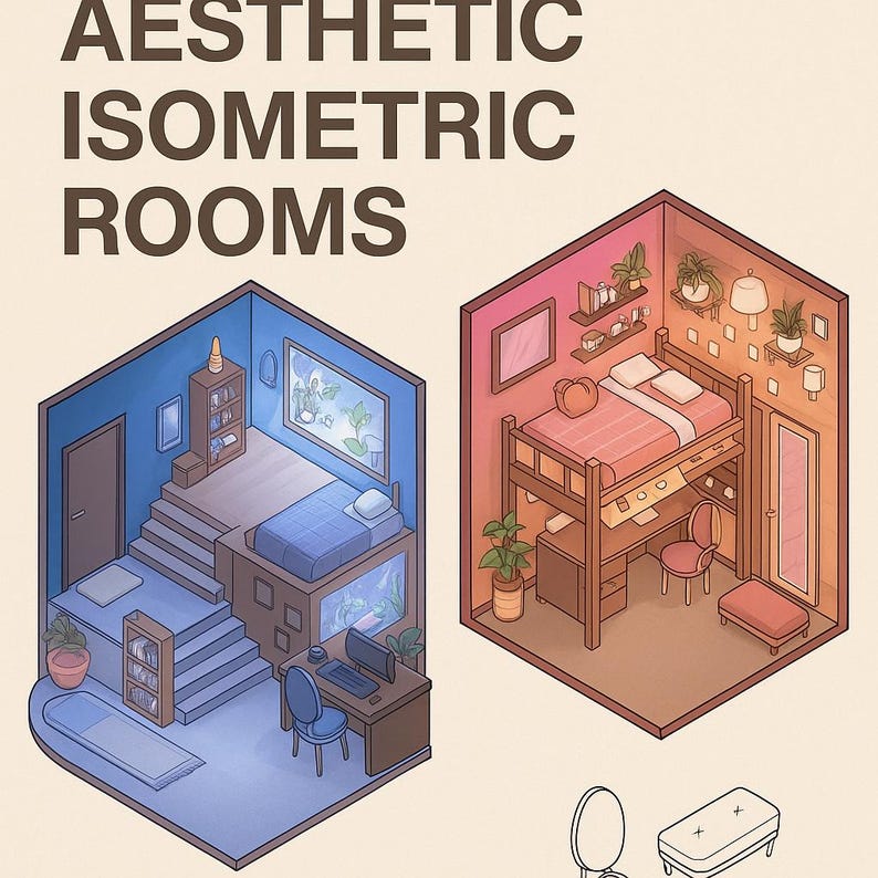 Procreate Isometric Room Builder Brushes | 74 Interior Design Stamps ...
