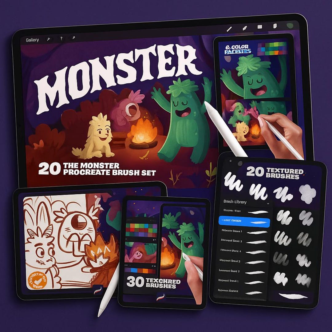 The Monster Procreate Brush Set – 20 Textured Brushes + Palettes - Etsy
