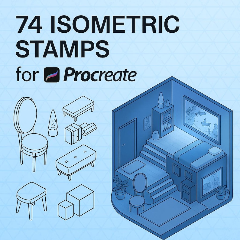 Procreate Isometric Room Builder Brushes | 74 Interior Design Stamps ...