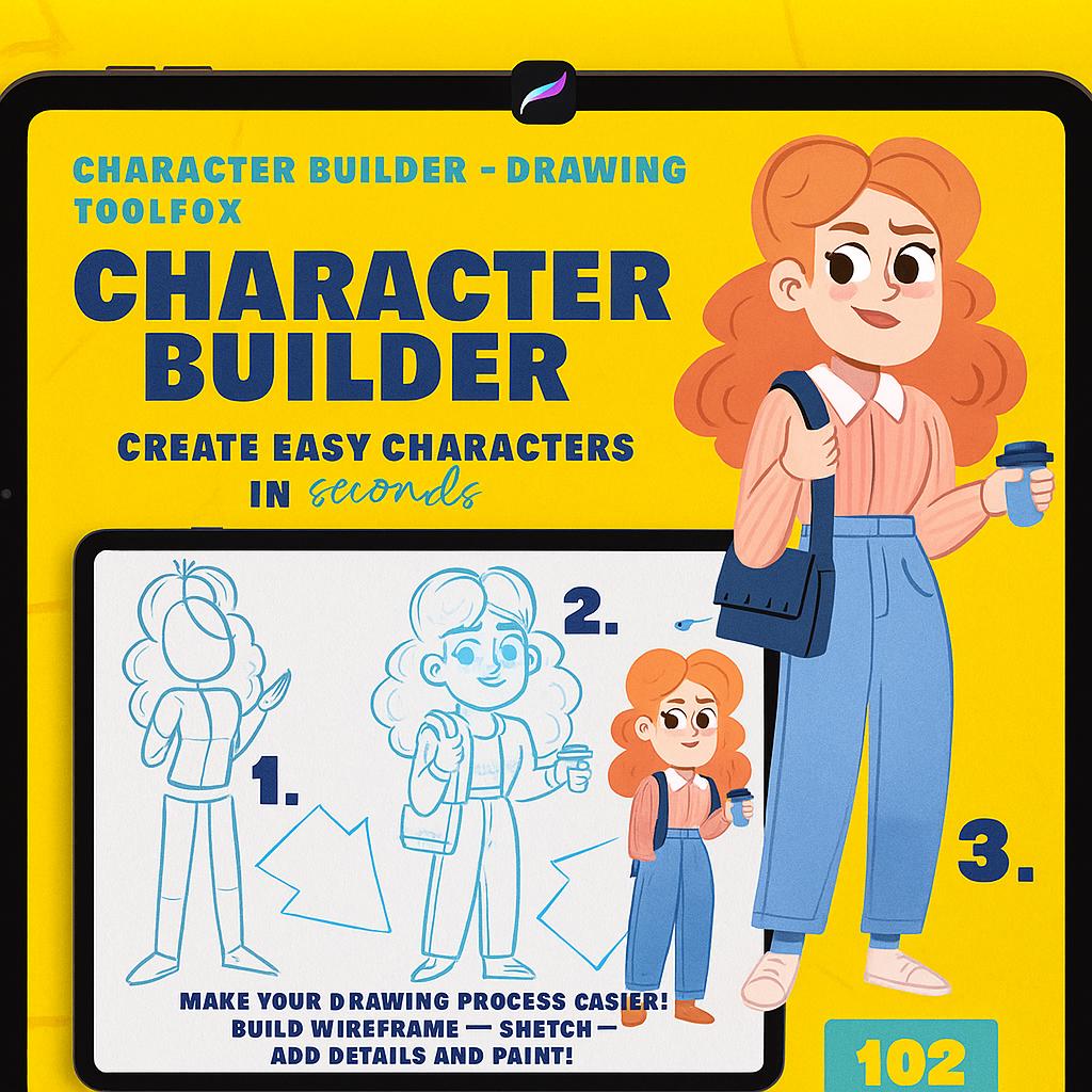 Character Builder Brush Set - 102 Procreate, Photoshop & Illustrator Shapes Easy People Drawing Toolkit