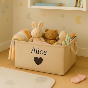 Personalisierter Kinder Aufbewahrungskorb | Benutzerdefinierte Leinen Spielzeugkiste | Baby Korb mit Name | Geschenk für Babyparty oder Kleinkind-Zimmer | Aufbewahrungskörbe