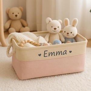 Aufbewahrungskorb Kinder personalisiert | Benutzerdefinierte Leinen Spielzeugkiste | Baby Korb mit Name | Geschenk für Babyparty oder Kleinkind-Zimmer | Aufbewahrungskörbe