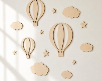 Wood Hot Air Balloon Wall Decor Set | Wooden Nursery Wall Decor | Baby Room Wall Art | Personalised option
