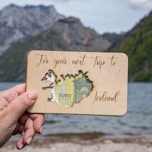 Prossimo viaggio in Islanda Regalo in contanti Buono regalo Salvadanaio in legno Islanda