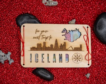 Next Trip to Iceland Money Gift Card Wooden Piggy Bank Iceland