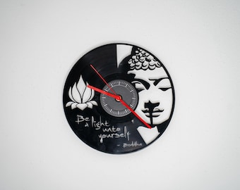 Upcycled wall clock made from real vinyl records – Retro design – Buddha – Vinyl clock – Laser & Handmade