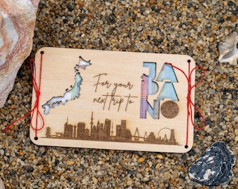 Next Trip to Japan Money Gift Card Wooden Piggy Bank Asia Tokyo