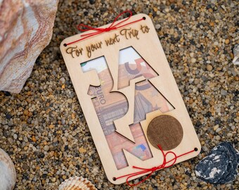 Next Trip to Japan Money Gift Card Wooden Piggy Bank Asia Tokyo