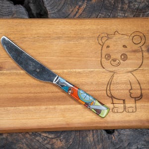 Breakfast board for children with cute bear engraving