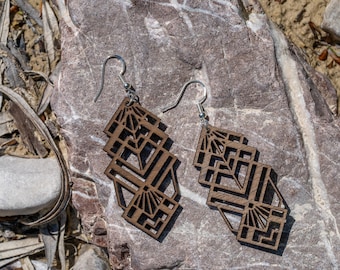Wooden earrings boho style drop earrings