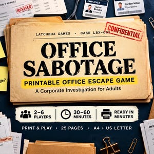 Utskrivbart Escape Room-spel för vuxna på kontoret | Teambuilding-aktivitet | Mysteriespel på arbetsplatsen | Ladda ner PDF direkt