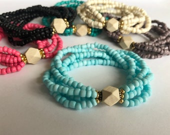 Colorful Beaded Multistrand Bracelet: Hexagonal Accent Bead