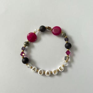 AGAPE Beaded Bracelet: Pink, Purple & Gold Glass Beads