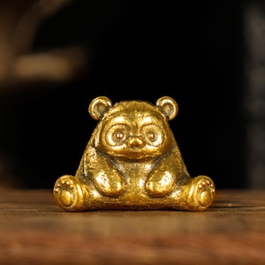 Mässing Retro Panda Figurine – Sittande Panda Skulptur Minimalistisk Skrivbordshylla Accent