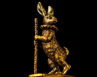 Figura de conejo de latón macizo: elegante escultura de conejo de estilo retro, decoración de escritorio para el hogar.