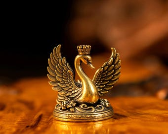 Solid Brass Regal Swan Queen Figurine Graceful Winged Bird Desk Decor Gift