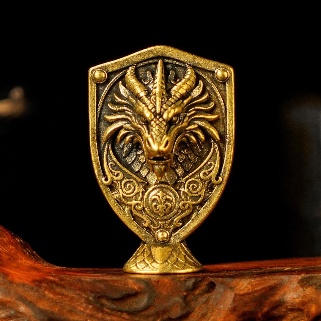 Solid Brass Dragon Figurine With Shield – Mythical Fantasy Decor - Etsy