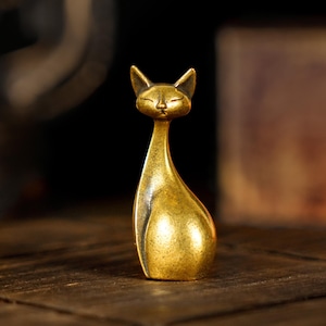 真鍮製のクールな猫の像 - レトロなピーカブー猫の彫刻、エレガントなデスク装飾、猫好きの方へのコレクションギフト