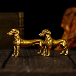 Solid Brass Dachshund Figurine – Retro Sausage Dog Sculpture Normal & Plus Long Versions Vintage Collectible Desk and Shelf Decor Gift