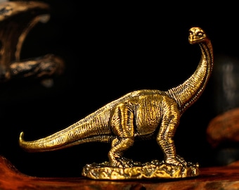 Retro Solid Brass Brachiosaurus Figurine – Prehistoric Dinosaur Desk Decor