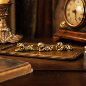 Solid Brass Sloth Figurines Three Gentle Resting Poses Desk and Shelf Decor image 5