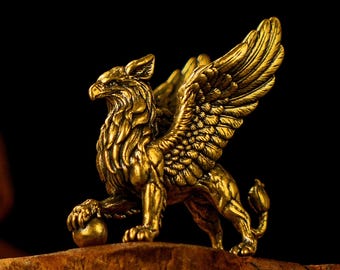 Solid Brass Griffin Figurine – Mythical Winged Creature Decor